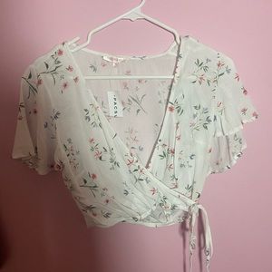 PACSUN - Lottie Moss Cropped Cross Tie Blouse